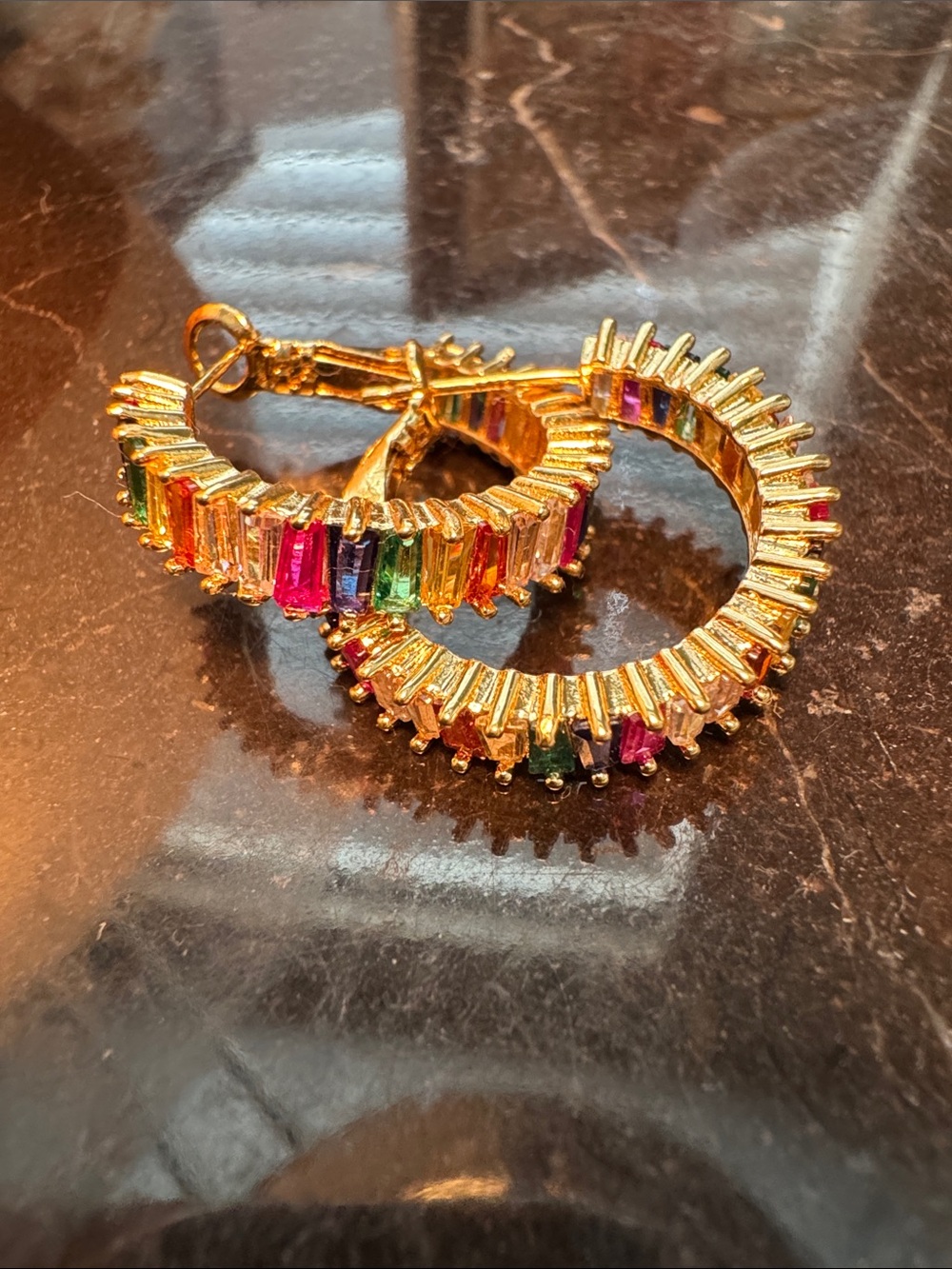 Gold-Tone Multi-Color Baguette Hoop Earrings — Women Jewelry